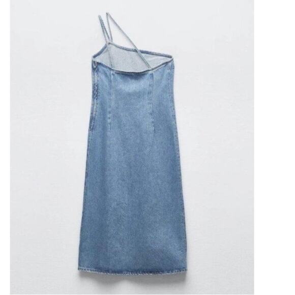 ZARA ASYMMETRIC DENIM MIDI DRESS BLUE Size Extra Small XS - Picture 11 of 11